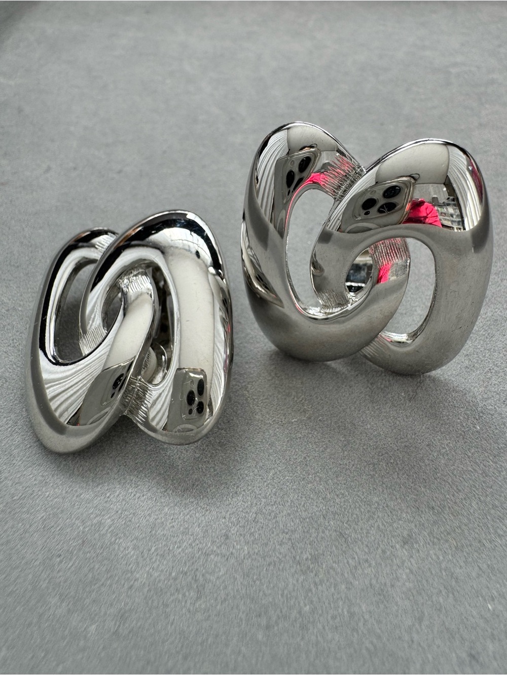 Silver Interlocking Sculptural Statement Clip-on Vintage Earrings